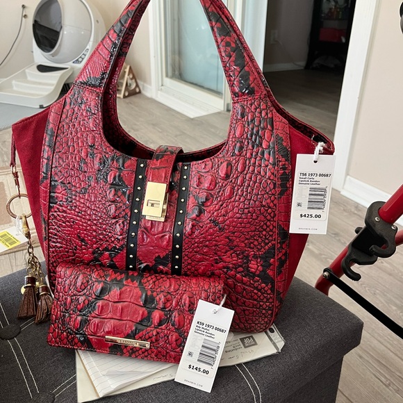 Brahmin Red Shoulder Bag with Glossy Finish and Metallic Accents.  $325, OBO.
